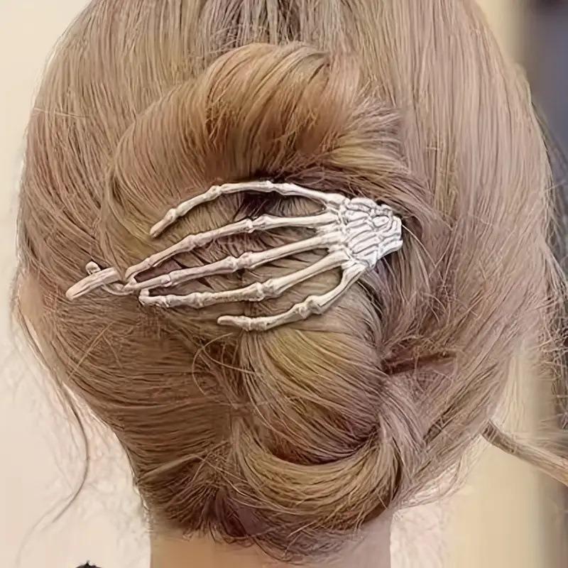 

1 шт. Заколки для волос в виде скелета руки, металлические цвета оружейного металла, идеальные готические стили, образы на Хэллоуин, уникальные эффектные аксессуары для волос