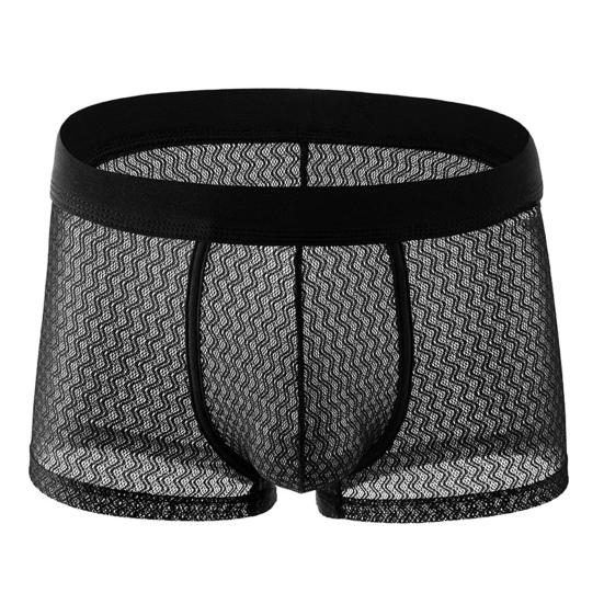 Men Boxer Underwear Summer Mid-rise Solid Color Ice Silk Thin Shorts Briefs Quick-Drying Sexy Panties Daily
