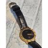 Used Operational GUCCI Quartz 3001M Men's Watch Black Dial Roman Index Leather Strap Gold Vintage