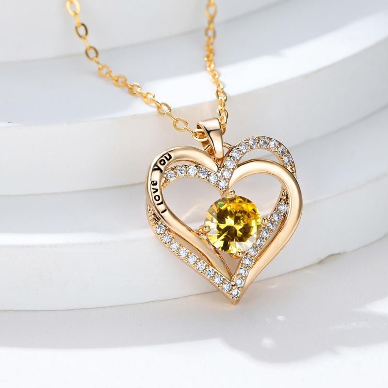 

SHENI fashion micro-inlaid double heart-shaped micro-inlaid zircon confession collarbone necklace
