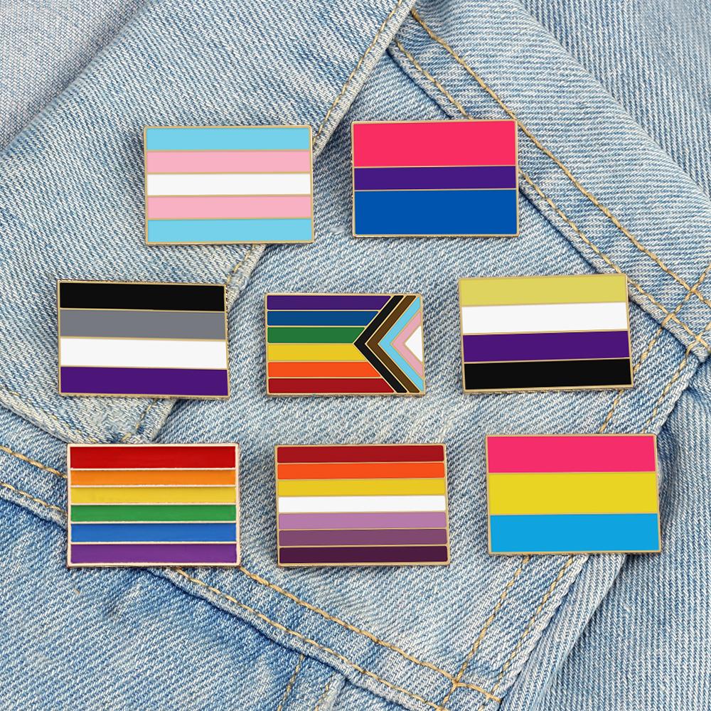 Spille Smaltate Asessuali Gay Lesbiche Badge Zaino Orgoglio LGBT Non Binario Trans Pin da Bavero Rettangolare Arcobaleno Gioielli Regali per Amici