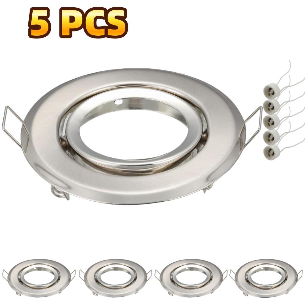 5 Pcs Round Recessed LED Ceiling Trim Ring with GU10 Lamp Base Halogen Bulb Luminaire Bracket LED Spotlight Frame Downlight