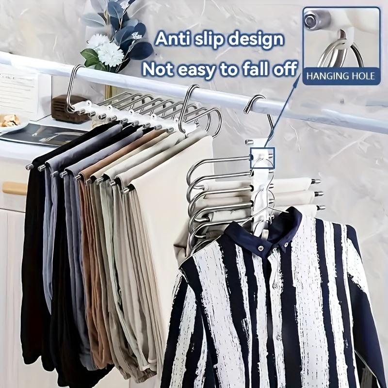 1 pc Stainless Steel Retractable Trouser Rack Folding Multi-functional Multi-layer Hanger Home Storage Clothes Drying Rack