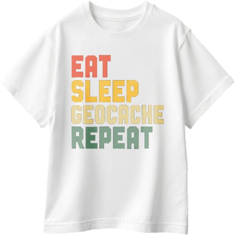 Unisex T-Shirt Atmungsaktiv Für ihn Rundhals-T-Shirt Neues T-Shirt Tragen Essen Schlafen Geocaching Wiederholen Trendiges Jungen-T-Shirt Trendiges T-Shirt