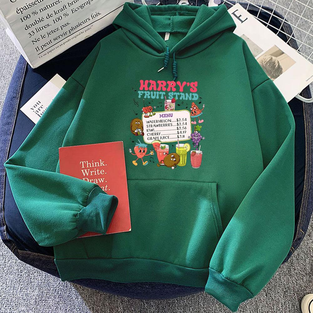 Harrys Fruit Stand Milk Design Hoodies Cartoon Graphic Print Casual Warm Sweatshirts for Women Long Sleeve Comfortable