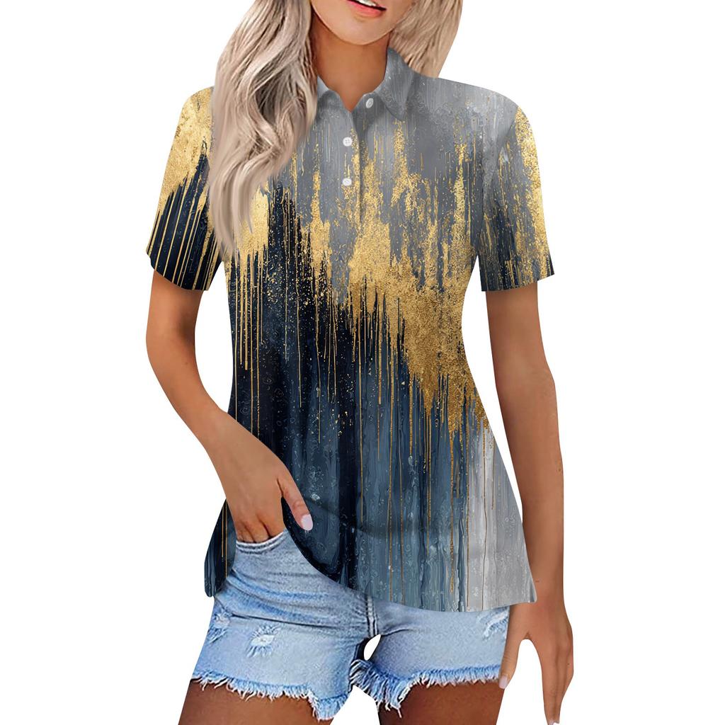 Women's Fashion Casual Lapel Short Sleeve Printed Shirt Women's Button Up Tops