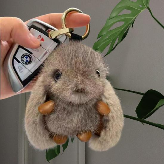Adorable Faux Mink Fur Rabbit Keychain Plush Doll Pendant - Perfect for Car, Backpack, or Birthday Gift
