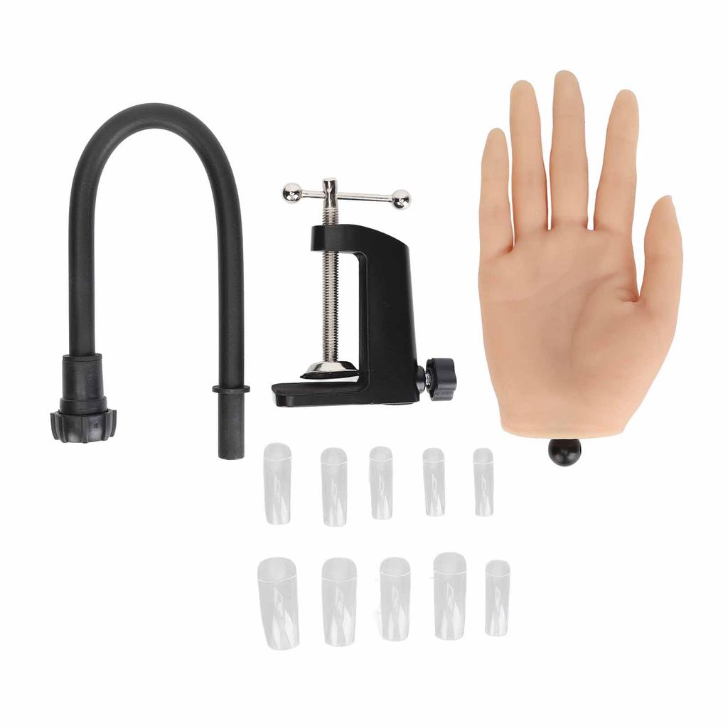 Nail Art Practice Hand Bendable Joints Silicone Artificial Nail Training Hand with Nail Tips for