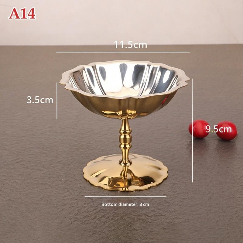 Stainless Steel Dessert Cup Ice Cream Cups Salad Goblet Retro High Base Bowl For Fruit Yogurt Snack Dish Bar Dinnerware