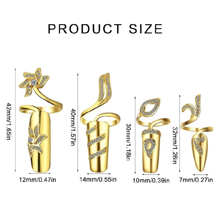Pack Of 4 Versatile Open Ended Knuckles Rings Rhinestones Nail Rings Fingernail Accessories for Fashion Enthusiasts