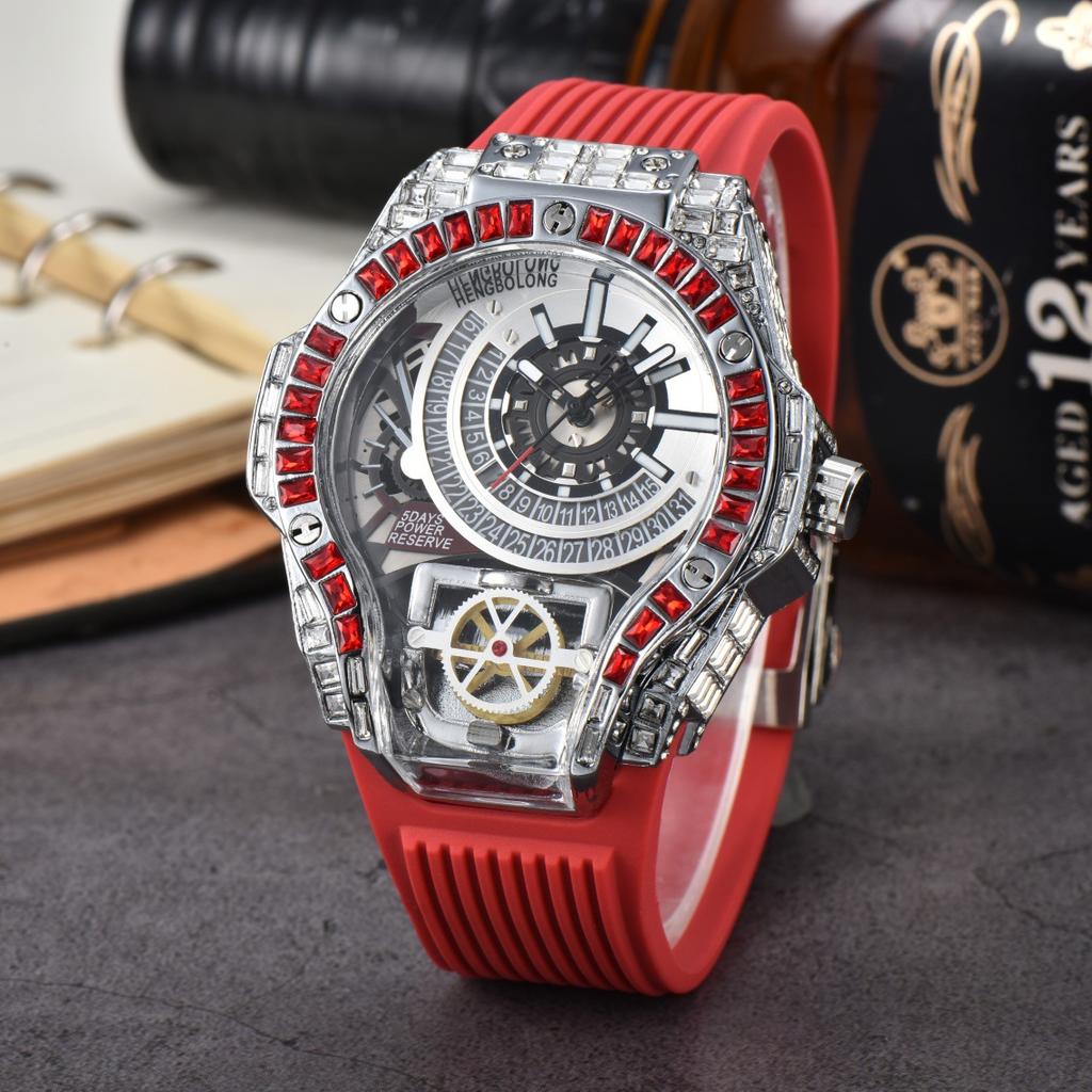 Luxury Full Diamond Business Quartz Watch Men Case Top Mens Watches Rubber Strap Color AAA Creative Decorative Clocks Relogio