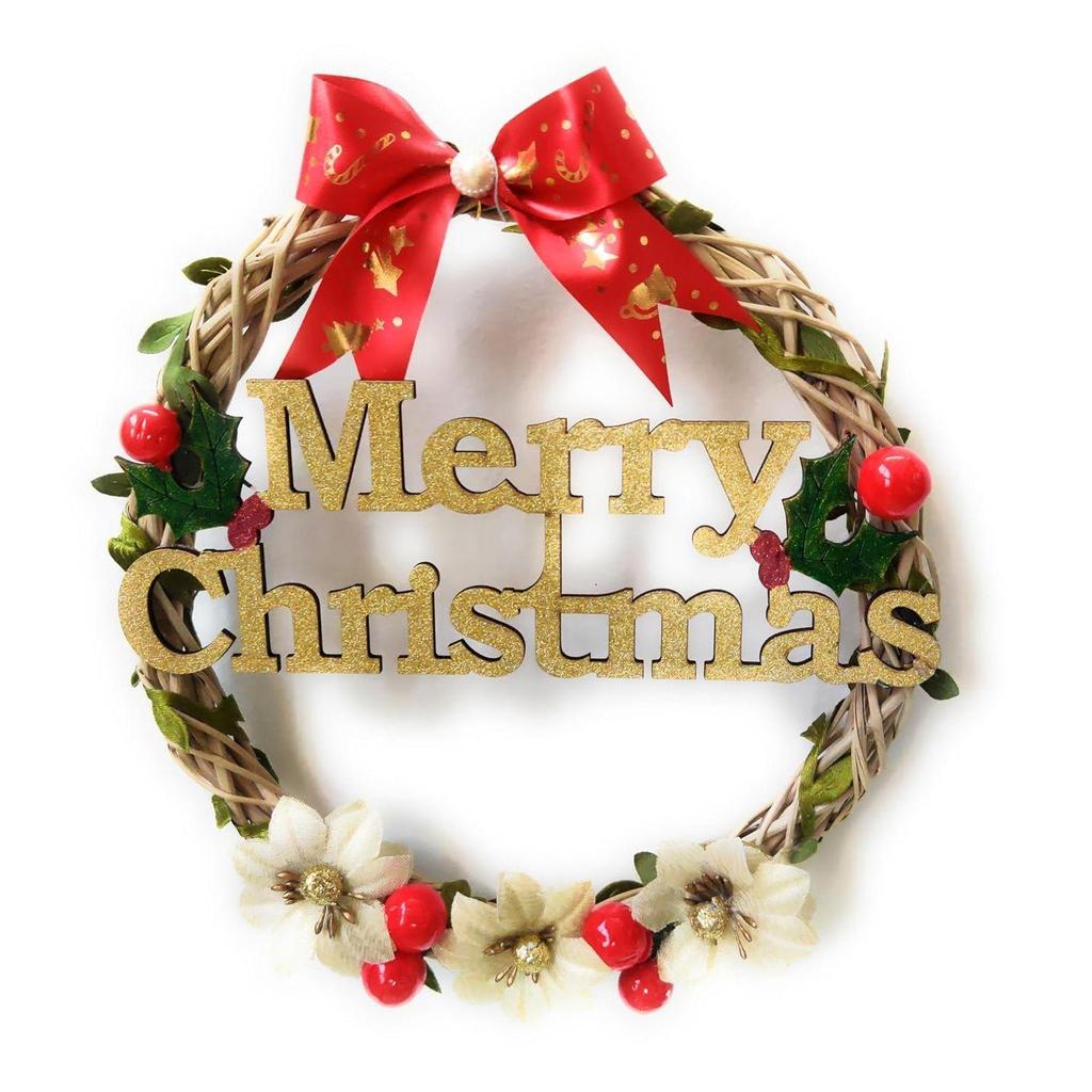 Decorated Christmas Wooden Wreath for Front Door - Size 7.5 Inch, Wall Hanging, Decoration for Church, Home, Office, Shopping Malls