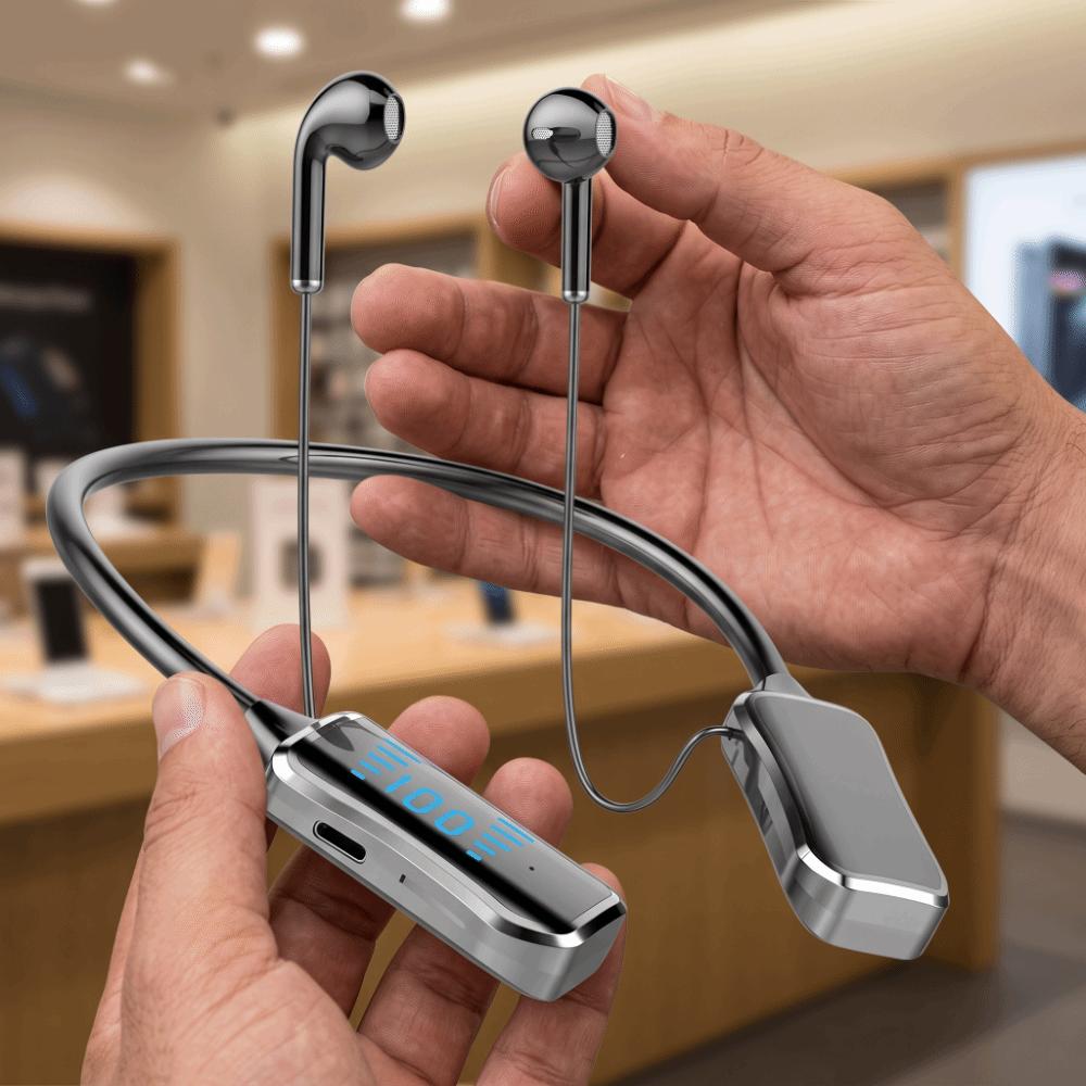 LED Display Neckband Headset Stereo Sound Bluetooth Earphone New In Ear Headset Gamer