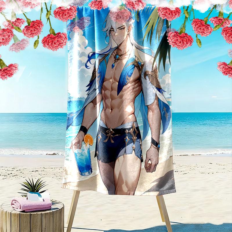 Genshin Print Beach Towel, Large Soft Quick Dry Towel for Beach Camping Swimming