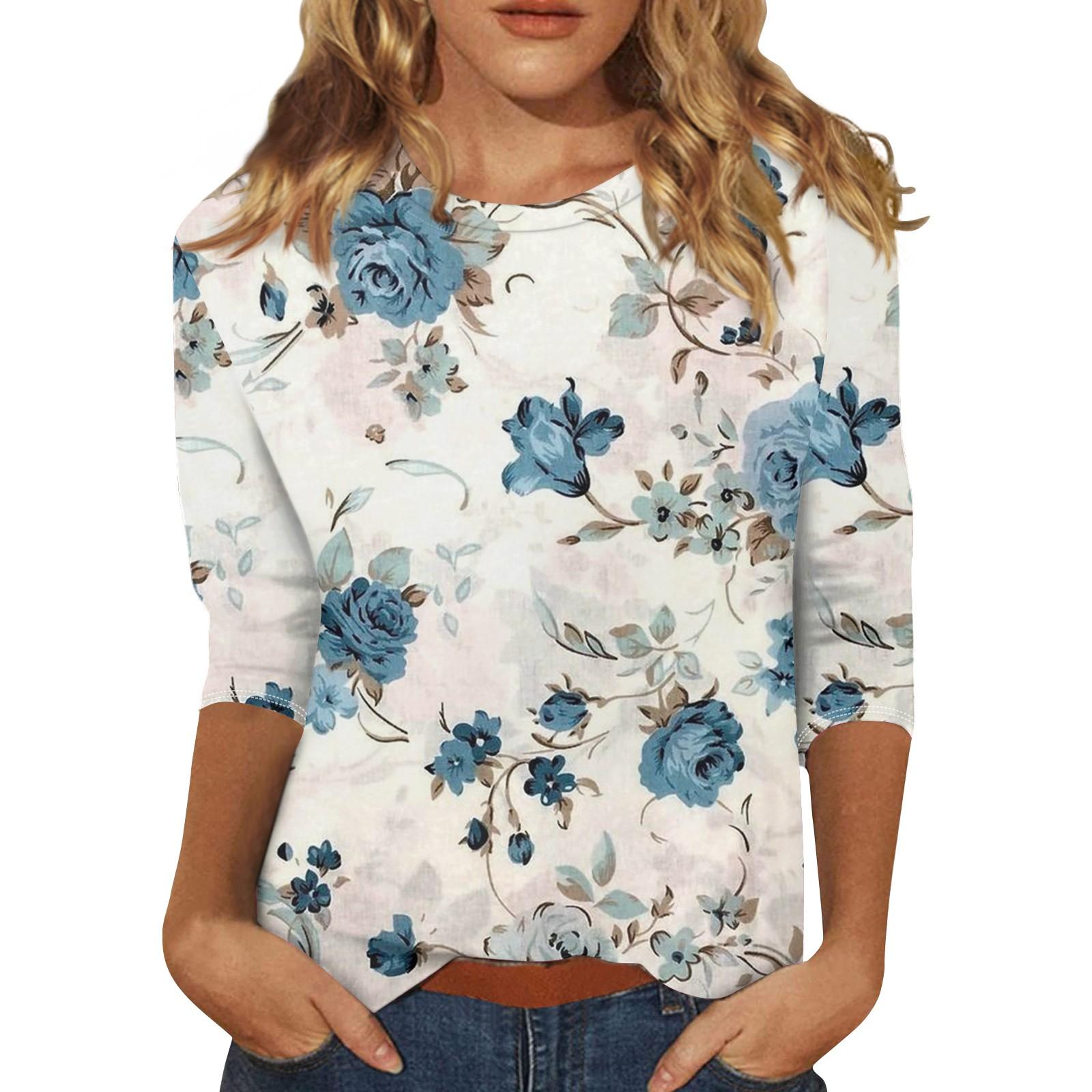 

Женская мода повседневная футболка с круглым вырезом и рукавом три четверти с принтом, летняя одежда для женщин, корейская популярная одежда M