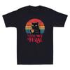Cute But Feral Funny Cat Drinking Coffee Graphic Humor Quote Retro Unisexs Tshirt