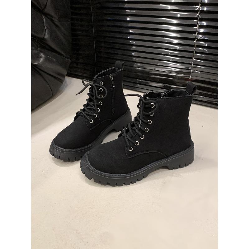 Grenzüberschreitende neue britische Stil große Größe kurze Martin-Stiefel Damen grenzüberschreitend quadratischer Absatz kurze Schnürstiefel dünne Lederstiefel