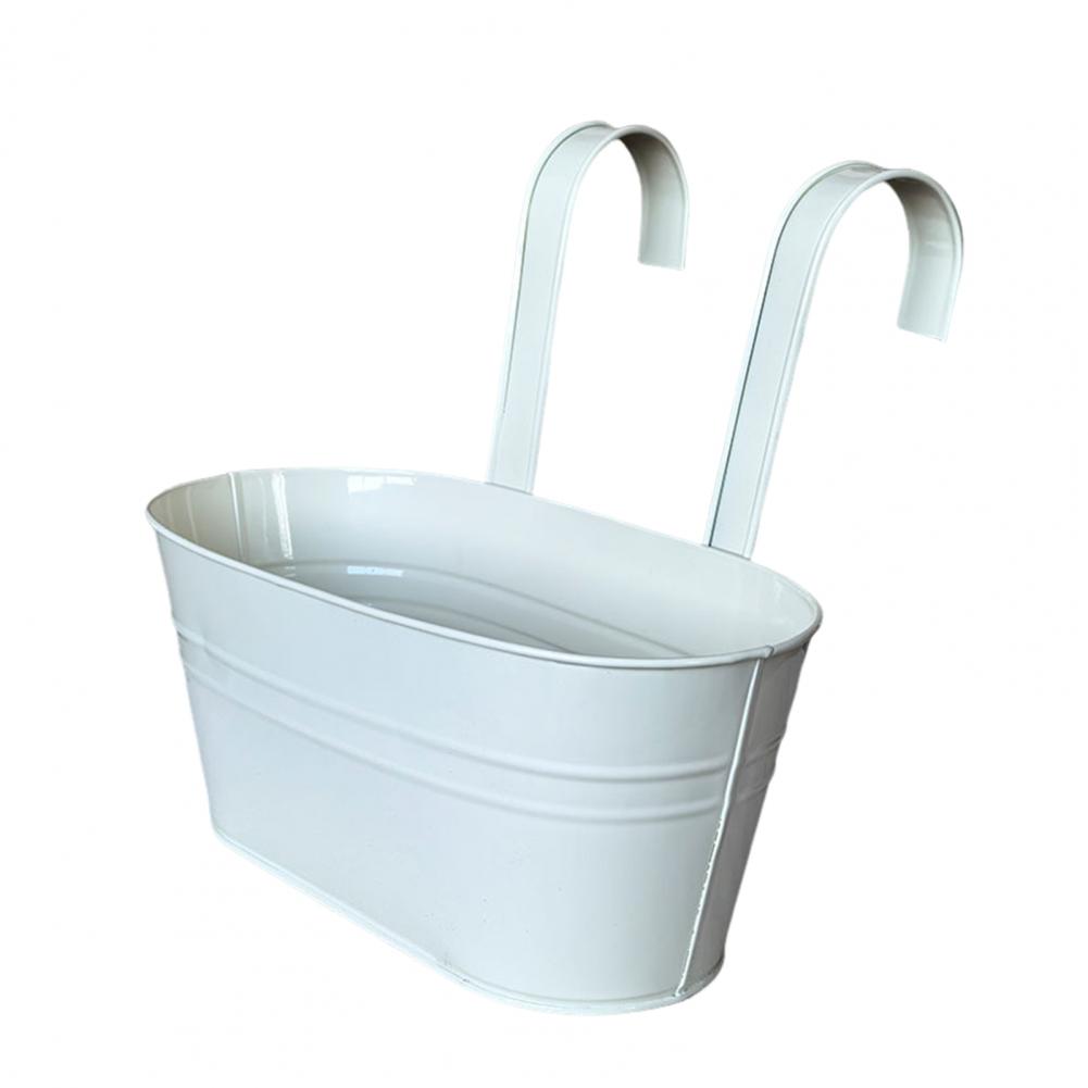 Metal Hanging Planter Window Flower Plant Holder with Drain Holes Removable Dual Hooks Flower Pot for Balcony Railing Fence