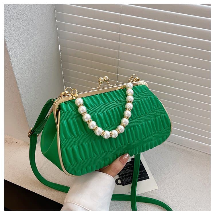 Folded mouth gold bag women's light luxury pearl handbag