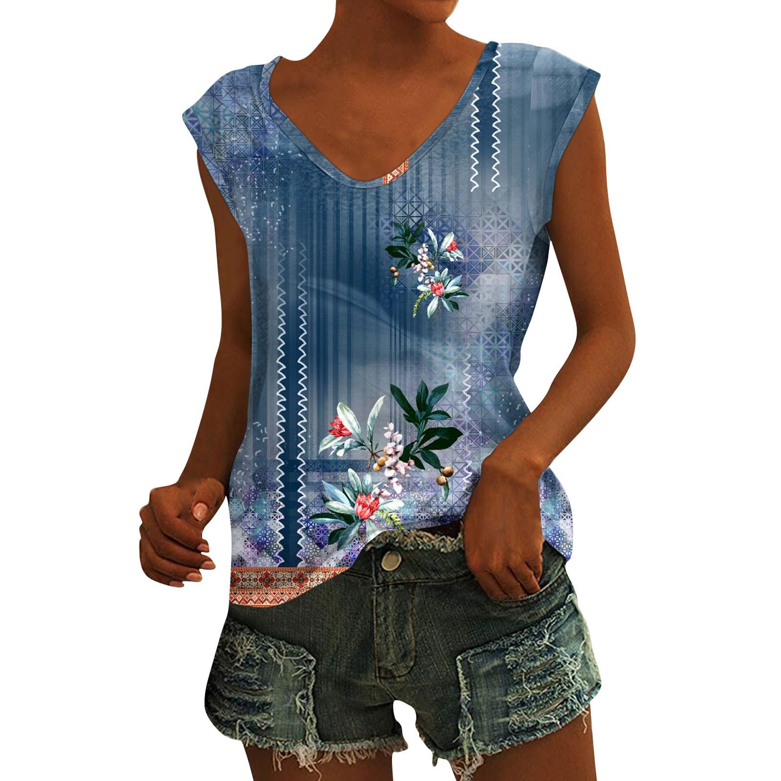 

Женский повседневный топ с v-образным вырезом и принтом, свободный пуловер, футболка с короткими рукавами XXL синий