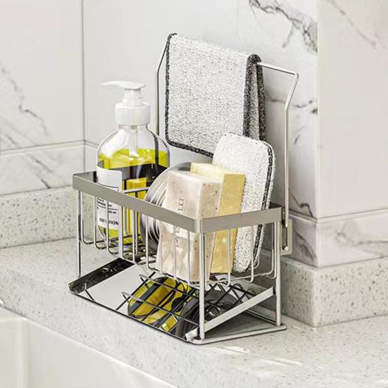 Porte-éponge Inox 304 Pour Évier – Bac Egouttoir Amovible – Rangement Cuisine Modulable Et Élégant