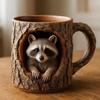 Funny Raccoon Mug Bark Textured Mug Resin Animal Inspired Coffee Cup Handmade Bar Beer Mug Gift for Nature Lovers