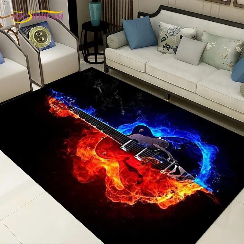 Tapete criativo 3d de água e fogo para guitarra, tapetes para decoração de sala de estar, quarto, cozinha, banheiro, tapetes antiderrapantes