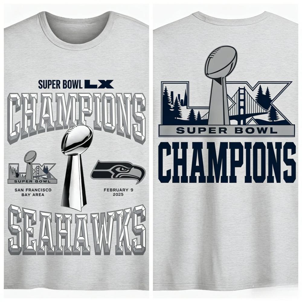 

Супербоул LX 2026 Чемпіонські футболки Seahawks на пам ять Унісекс Літні Нові Чоловічі Бавовняні Футболки з коротким рукавом Подарунок для фанатів L чорний