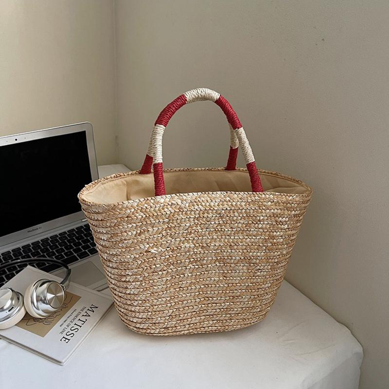 New Woven Women's Bag Handmade Grass Woven Handbag Fashion Embroidery Versatile Shoulder Bag Beach Bag KTB