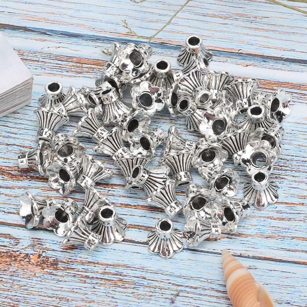 50Pcs Silver Bracelet Beads Pendant Alloy Bead Cap DIY Jewelry Findings Professional Jewelry Makers