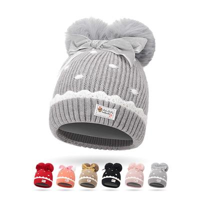 Children's Autumn Winter Hat Girl's Bow Hair Ball Warm Knitted Ear Protection Baby's Wool Hat