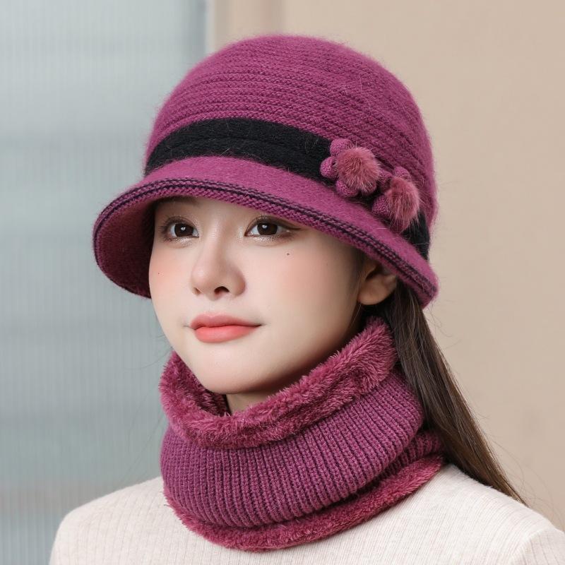Female winter old man hat windproof mother hat warm thickened rabbit fur knitted wool hat old lady hat