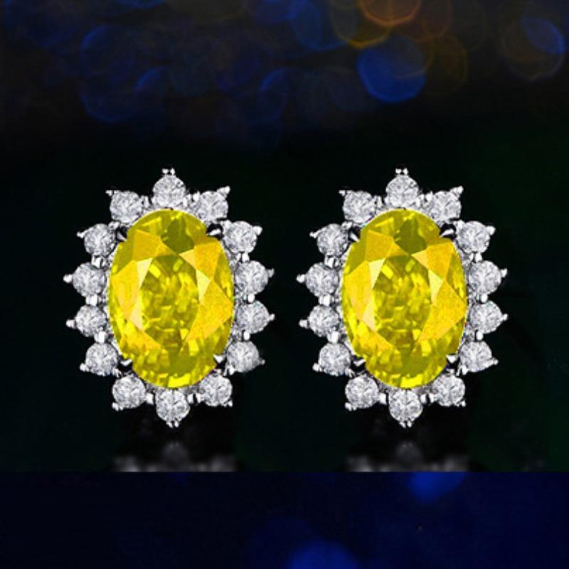 Sri Lanka Royal Synthetic Sapphire Earrings Women's Diamond Amethyst Colored Gemstone Princess Diana Flower Stud Earrings