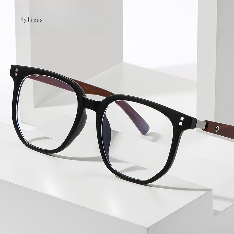 Trendy Anti Blue Light Wooden Grain Leg TR90 Glasses, Men Women Big Square Blue Ray Blocking for Computer Glass Frames gafas