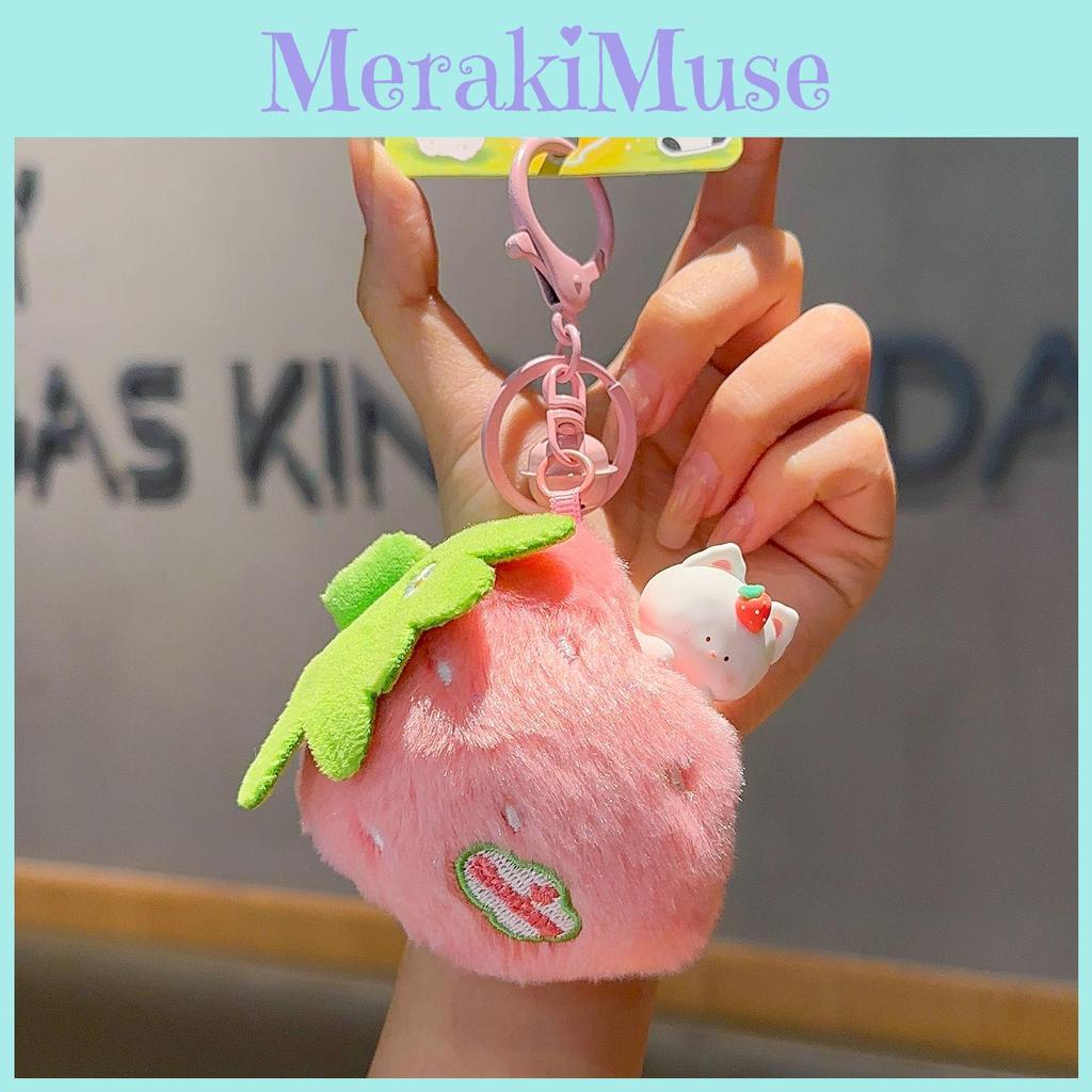 Creative Strawberry Carrot Bamboo Cat Plush Doll Pendant Keychain For Gift