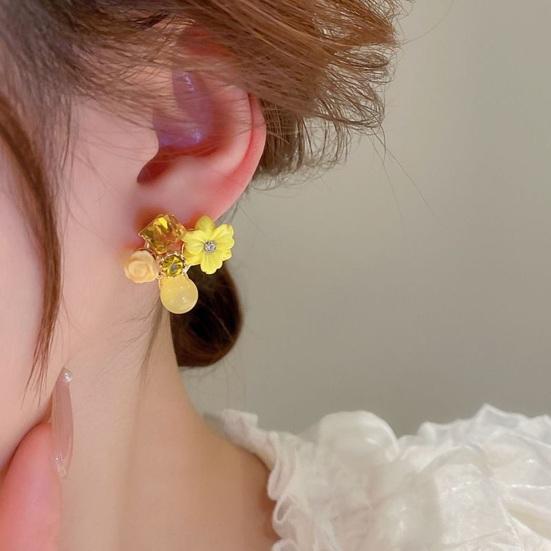 1 pár náušnic pecek v retro stylu, kamínkové korálky, květinová dekorace, náušnice pecky, svatby, festivaly, párty, módní šperky, dárek