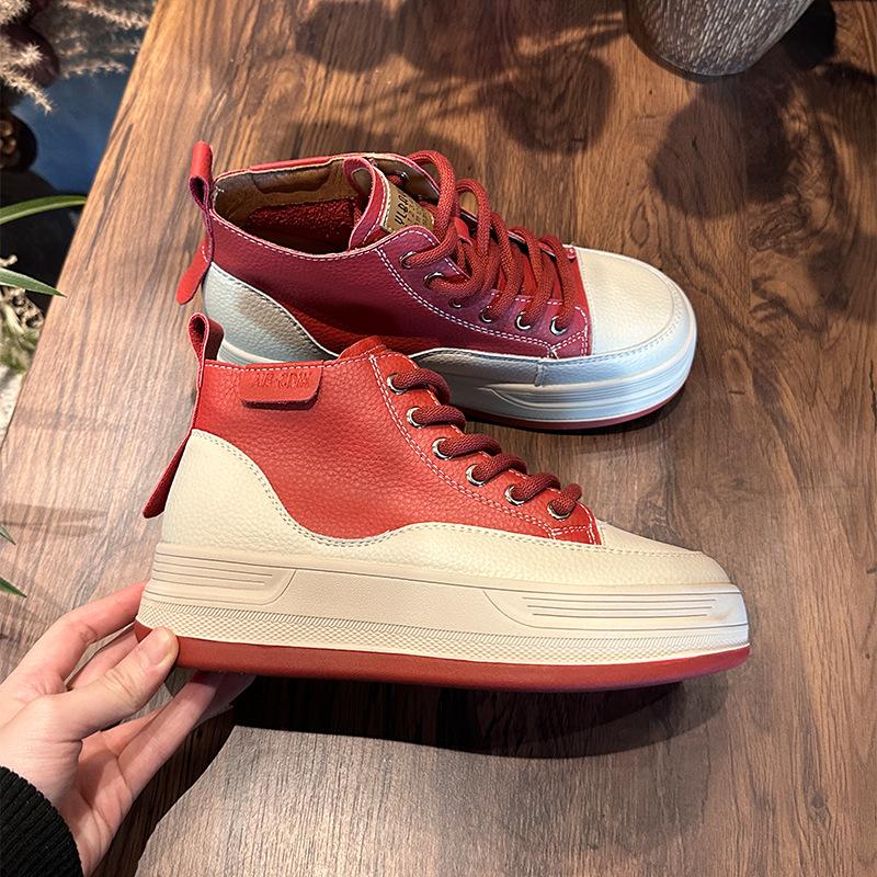 High Top Little White Shoes Women's 2026 Spring Thick Baseplate Shoes Fashion Casual Women's Shoes Retro Sports Shoes