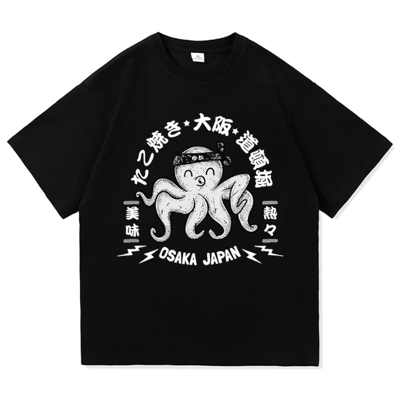 Funny Osaka Dotonbori T Shirt Fashion Men/Women Retro Takoyaki Osaka Drunken Octopus T-Shirt Unisex Vintage Cotton Tees Shirts