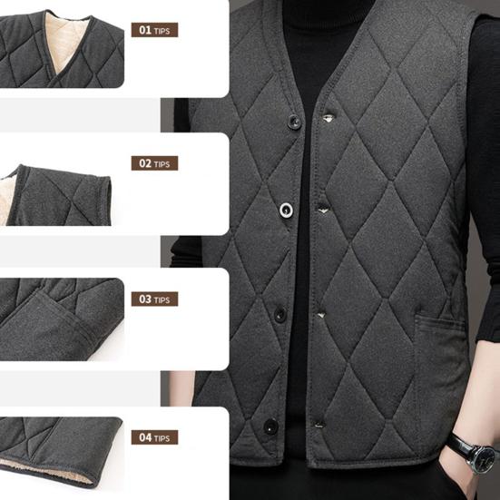 Gilet da uomo Autunno Inverno Gilet monopetto senza maniche imbottito Cardigan tinta unita Tinta unita Plus Size Cardigan caldo spesso Gilet da uomo di media lunghezza