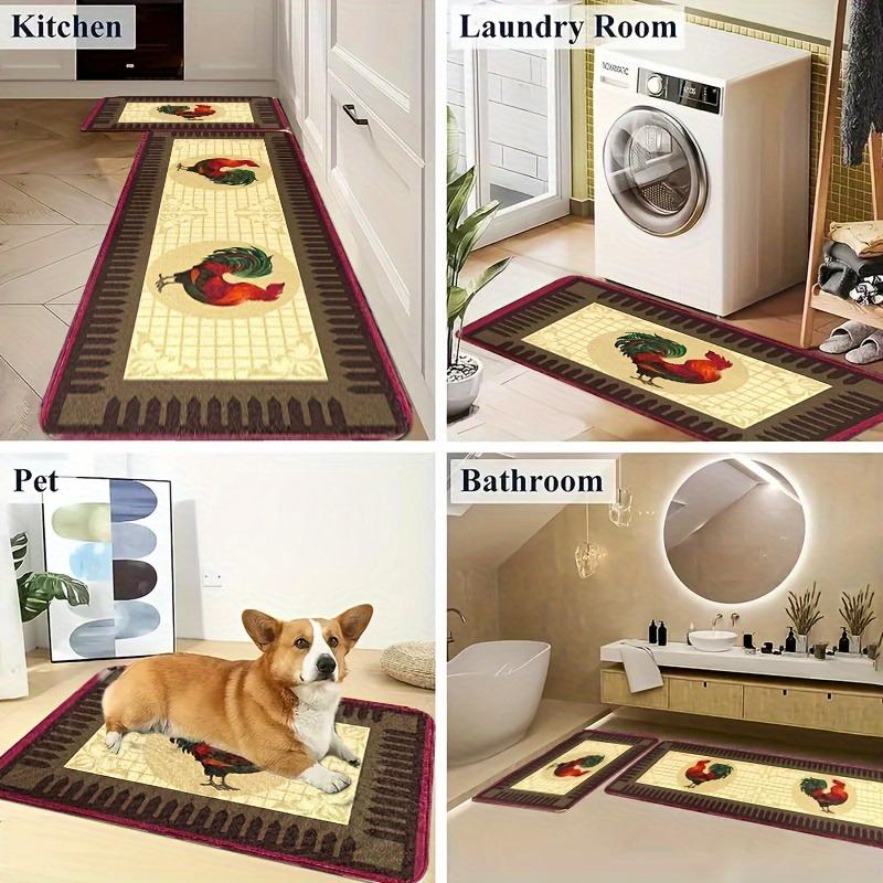 1PC Yellow Floral Pattern Kitchen Rug Non-Slip Door Mat Pop Design Bathroom Rug Bath Mat Carpet for Home Sink Laundry Decor