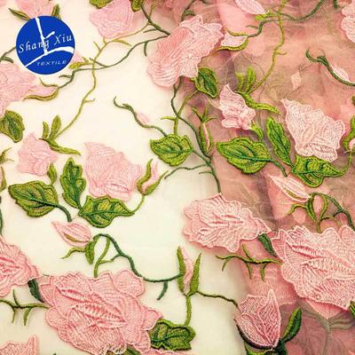Polyester Light Silk Three-Color Embroidery Fabric, Water-Soluble Lace Full-Width Accessories, Colorful Heavy Industry Dyed Embroidery Cloth