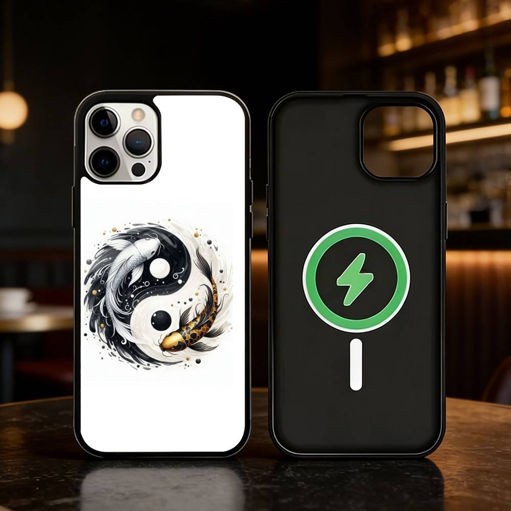 Koi Carp Fish Yin Yang Art Phone Case For iPhone 17 16 15 14 13 12 Pro Max Plus for Mirror Wireless Magnetic Cover
