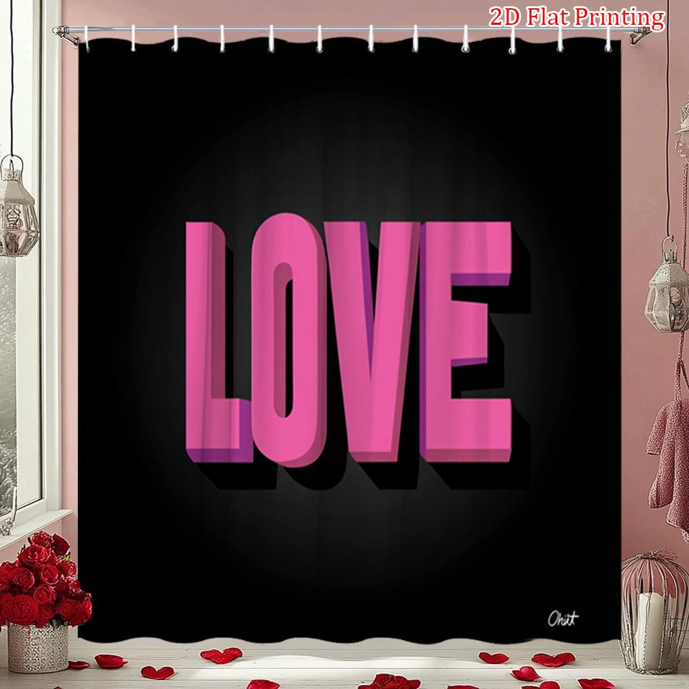 Romantic Love Shower Curtain 1Pc – Pink 3D "Love" Letter Design, Modern Bath Curtain For Wedding Room And Couple’S Bathroom