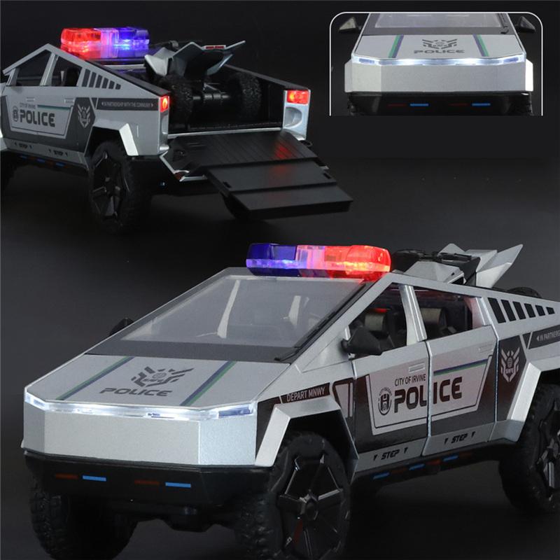1/24 Tesla Cyber Trucks Alloy Pickup Car Model Diecast Metal Toy Off-road Vehicles Car Model Simulation Sound and Light Kids Gift