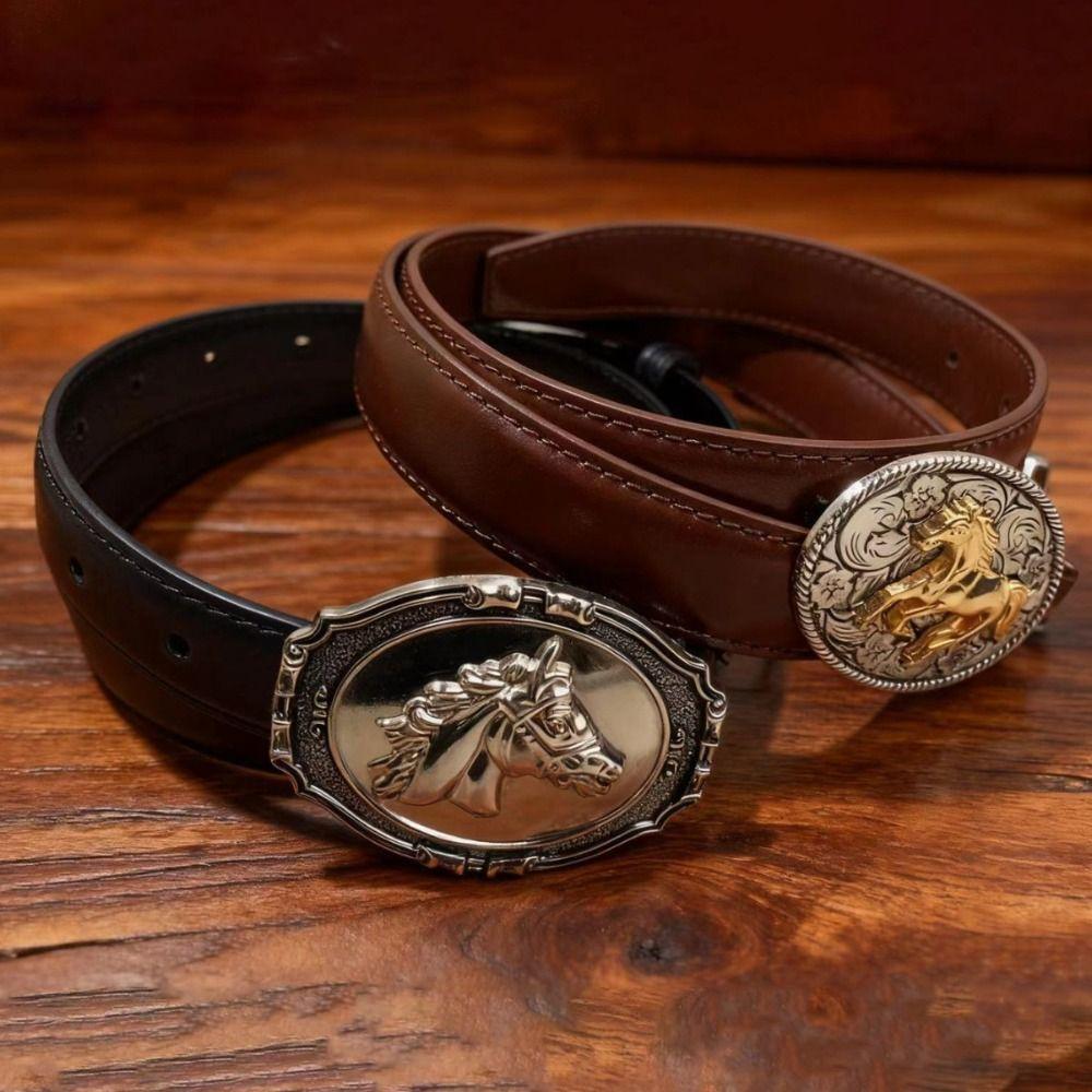 Fashion Luxury Design Western Cowboy Belt Trendy Brand Retro Embossed Horse Buckle Belt Vintage Jeans Pants Belt For Women Man