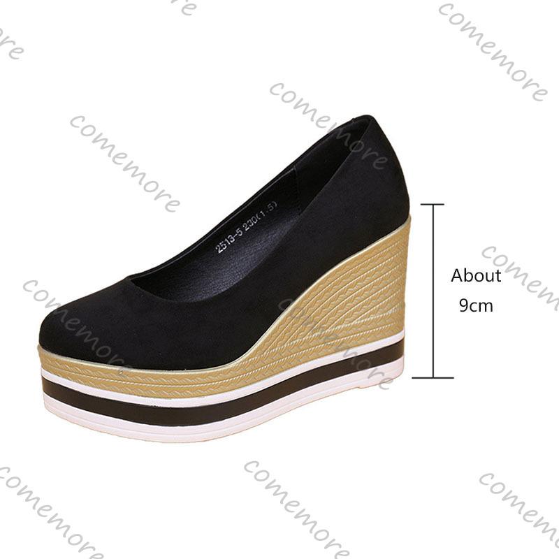 Fashion Comemore Platform Wedge Heel Single Shoes for Women Spring Autumn Elegant Suede Pumps Shallow Mouth Round Head High Heels Shoes