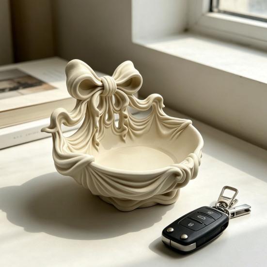 Französisches Schleifen Schmuckschale 3D Gedruckter Organizer mit texturiertem Schleifen-Design Multifunktionale Aufbewahrung für Ohrringe Armbänder Schlüssel Geschenk