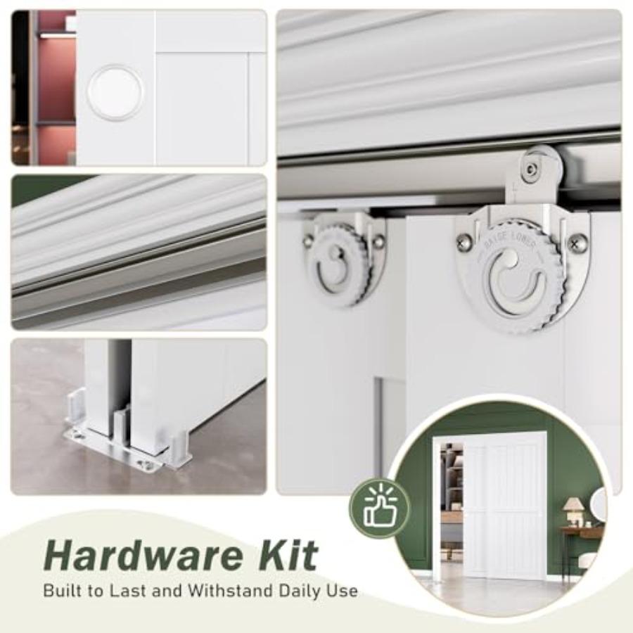Sliding Closet Doors 64x80 Double 33inch,Bypass Barn Door with Hardware, for Bedroom, White, H Frame, Assemble Required
