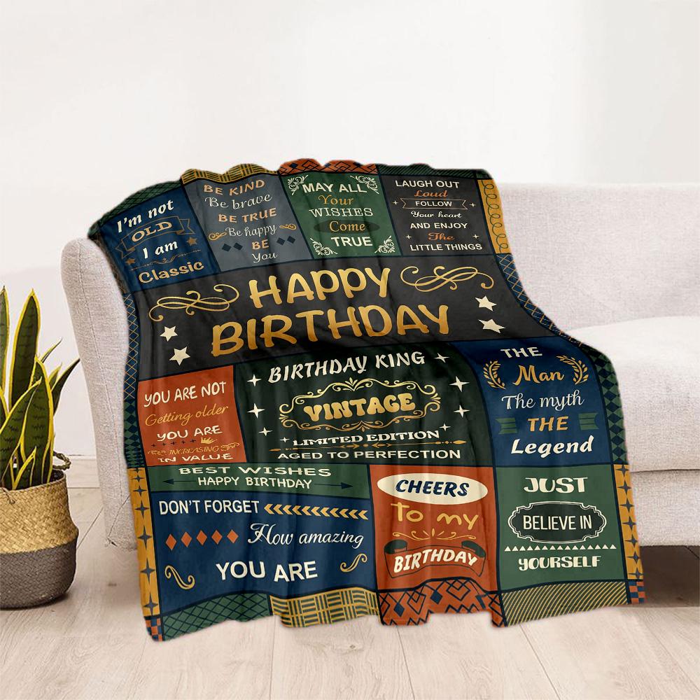 Happy Birthday Inspirational Quotes Blanket Comfortable Suitable for Sofa Picnics Office All-Season Use Digital Print Gifts For Family Or Friends