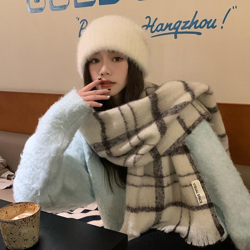 Autumn and winter new warm thickened scarf men's and women's casual versatile color plaid scarf tide